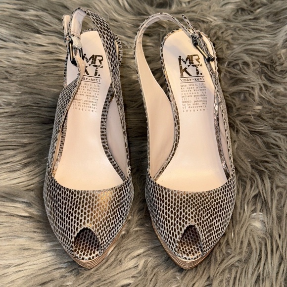 EUC MR KT Market MRKT Nadine Snakeskin Sling Back Peep Toe High Heel Pump Size 7 - Picture 2 of 9